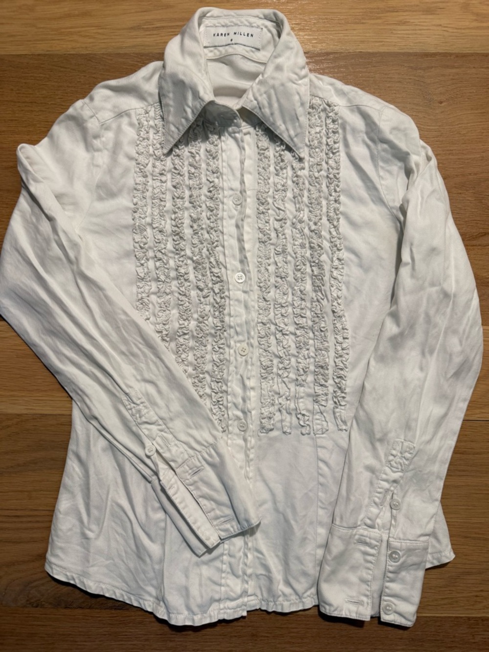 Karen Millen White Ruffle-Front Button Down Shirt